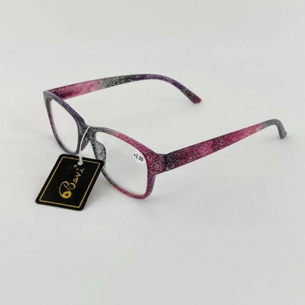 Bevi +2.50 Red & Purple Cheetah Square Reading Glasses